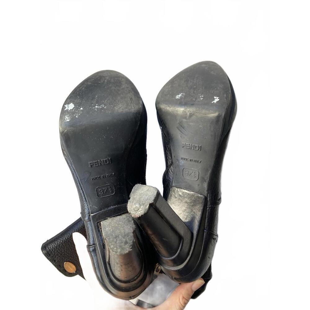 FENDI Black 37.5/7.5 Textured Leather Selleria Ankle Boots Architectural Heels - Picture 8 of 11
